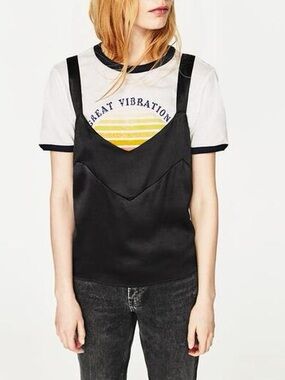 Zara satin style black tank top